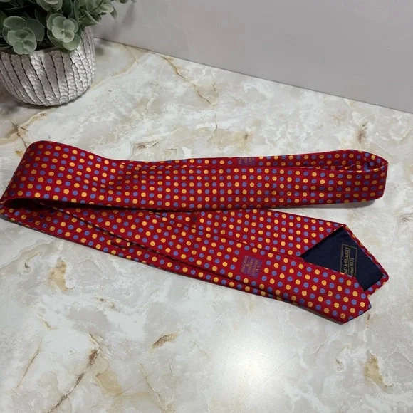 NWOT Holland‎ & Sherry London Men's Silk Polkadot Tie Red/Blue/Gold 3 1/2 x 60